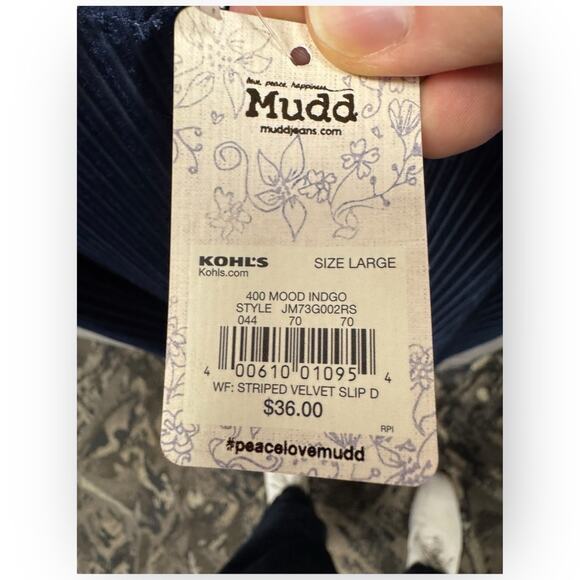 NWT Mudd Striped Velvet Slip Dress Size Large Mood Indigo N18 - Picture 5 of 7